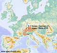 Alpenchalets Karte der alpinen Ski Chalet Reiseziele  
